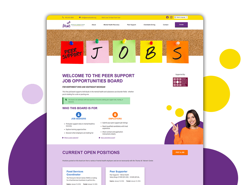 Newly designed peer support job board website