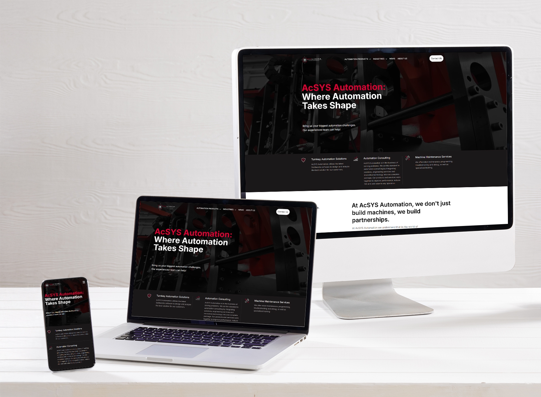 AcSYS Automation website on a mobile device, laptop, and desktop