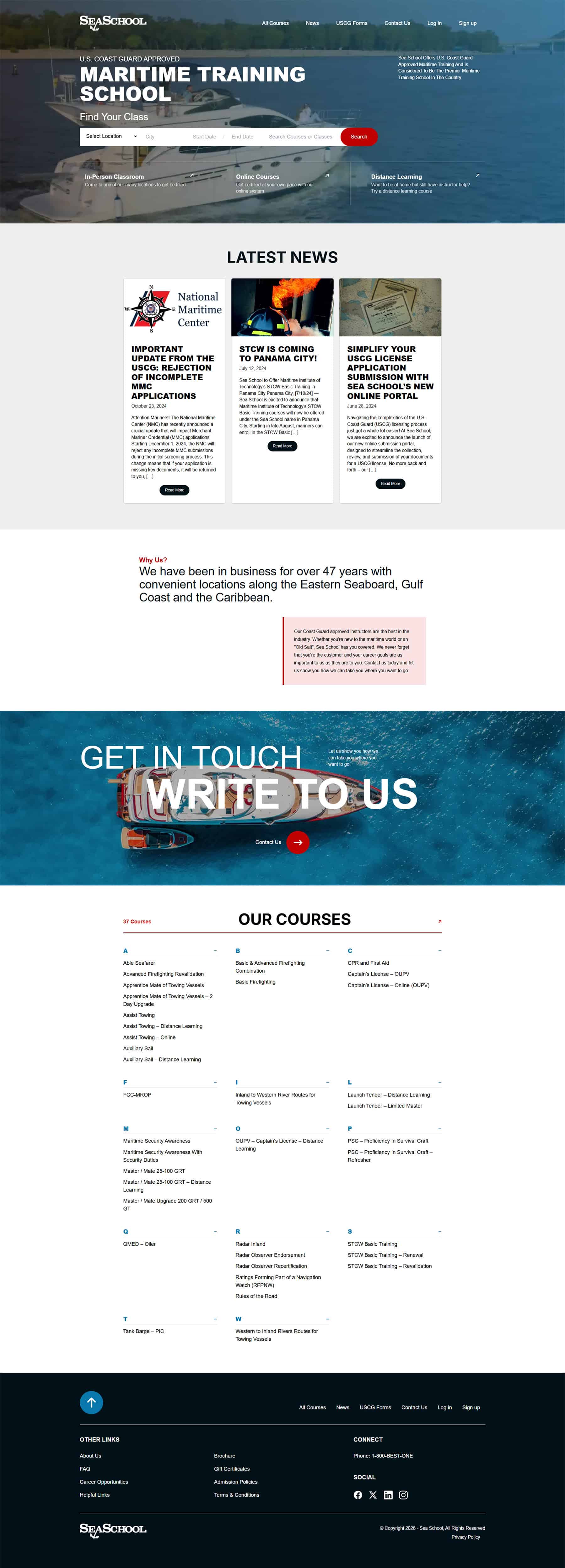 Sea School website home page design