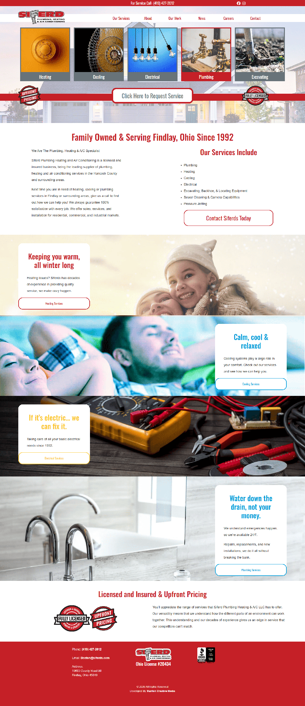 Siferds Plumbing, Heating & AC website home page design