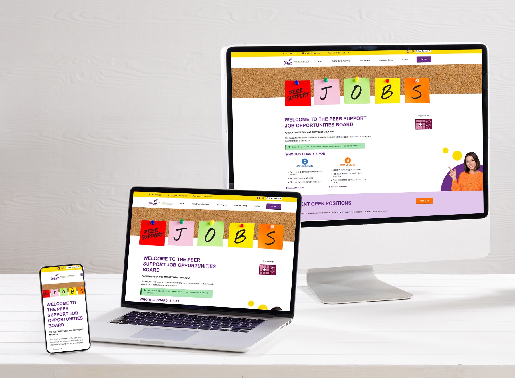 Thomas Wernert Center website on a mobile device, laptop, and desktop
