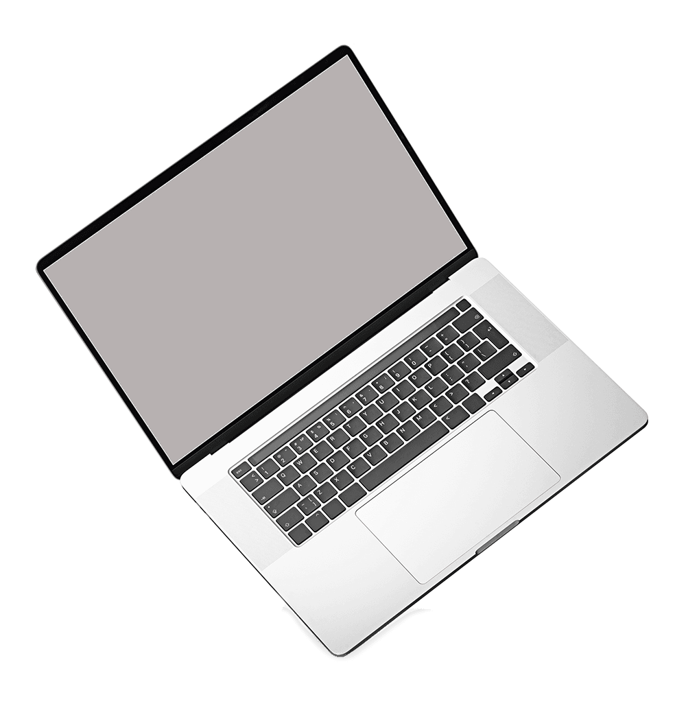 Laptop tilted on a transparent background
