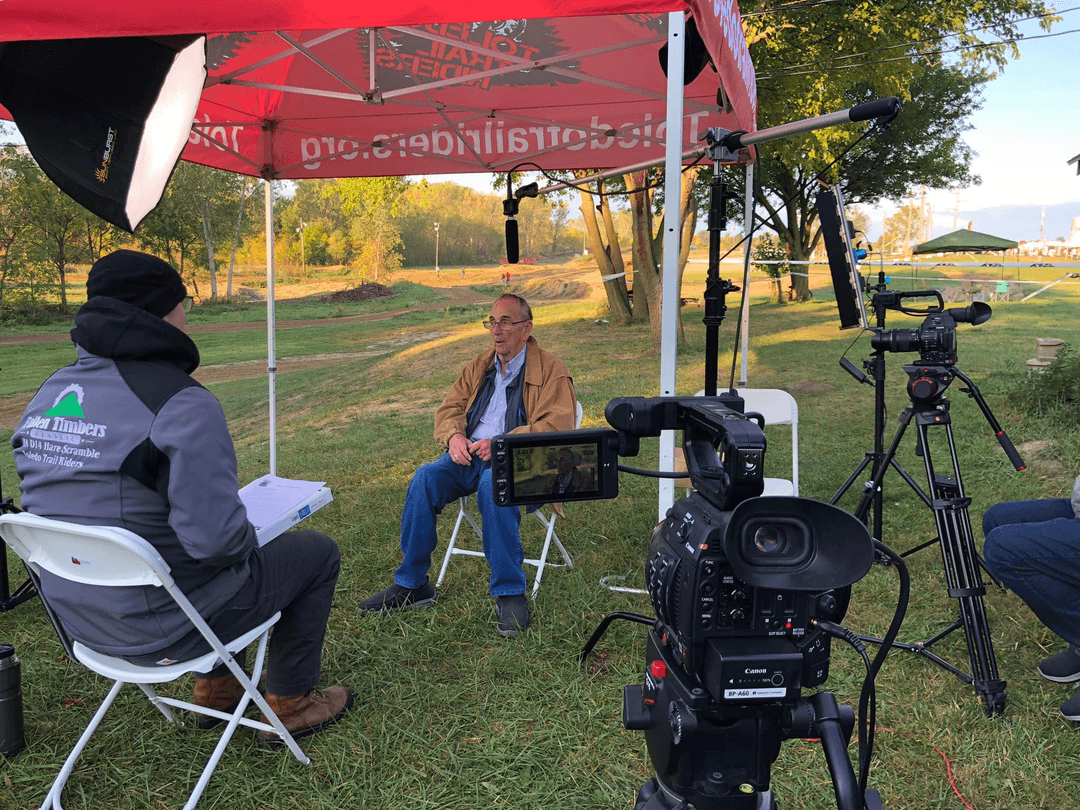 A film crew interviewing the legend himself, Paul Schlegel.